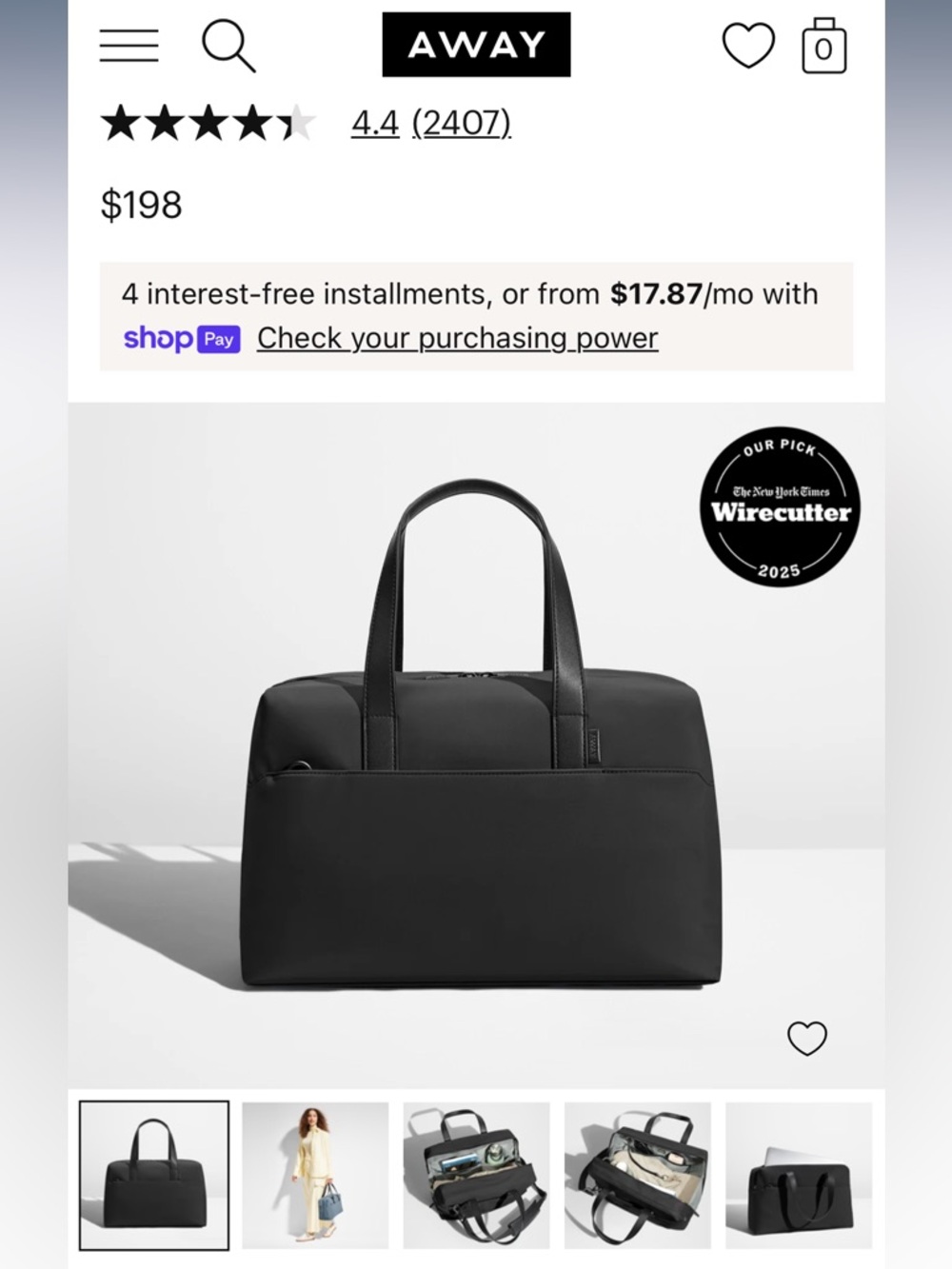 Away Black Nylon Tote with Leather Handles